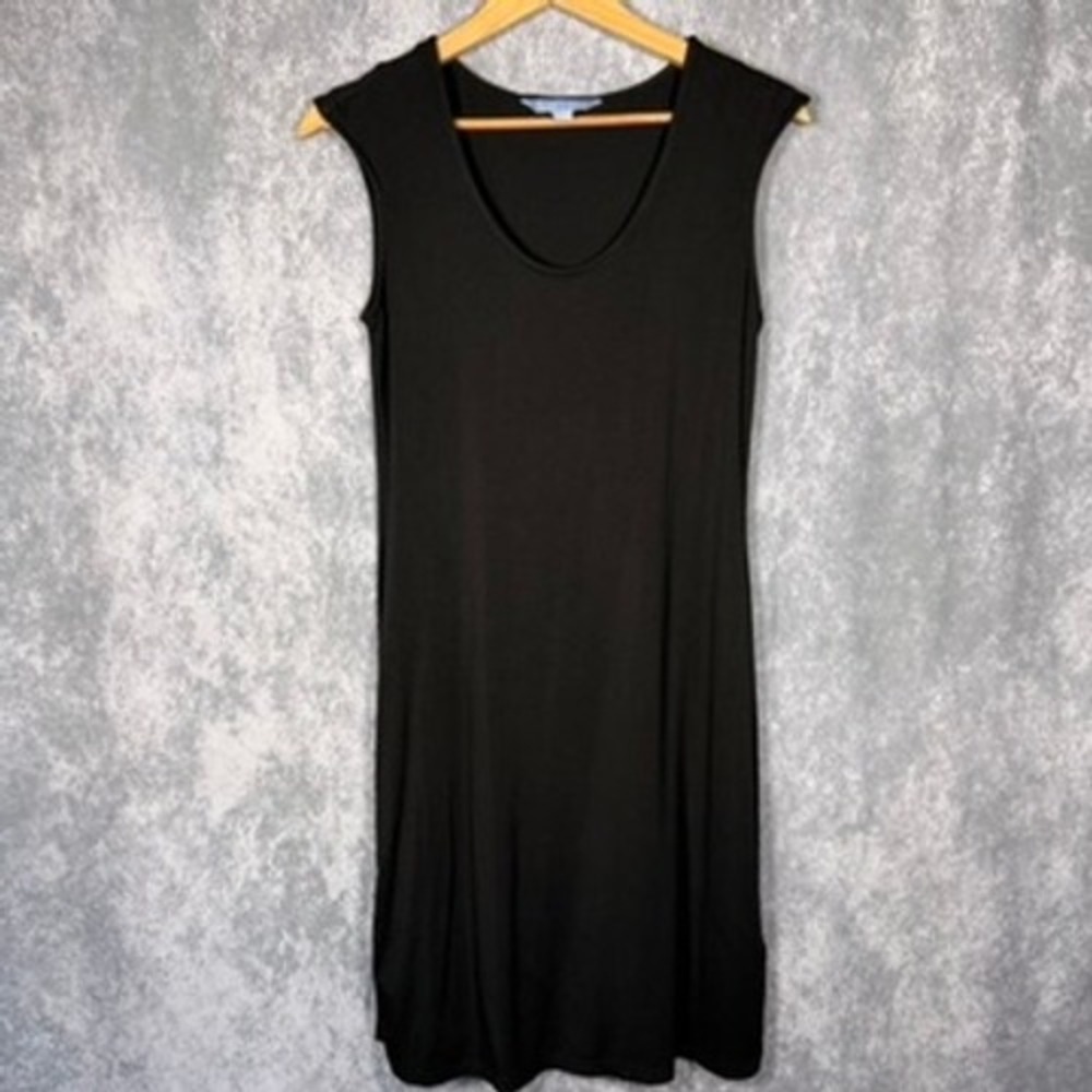 Wahine Blue Shift Dress Womens S Black Scoop Neck Sleeveless Stretch Mini LBD